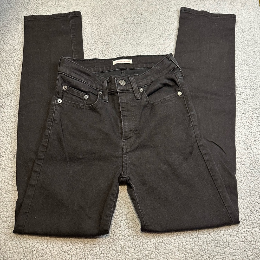 Levi’s 724 High Rise Straight Jeans Women’s Size 27‎ Black Denim